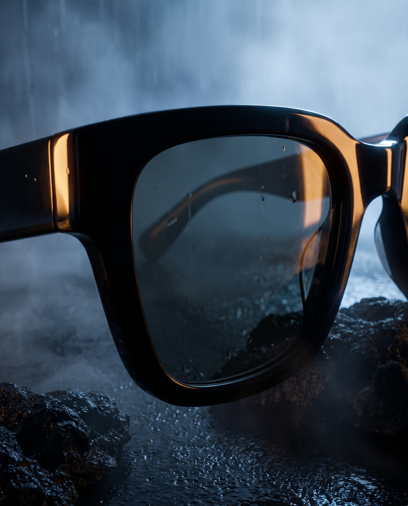 Le verre des lunettes traversé par la lumière